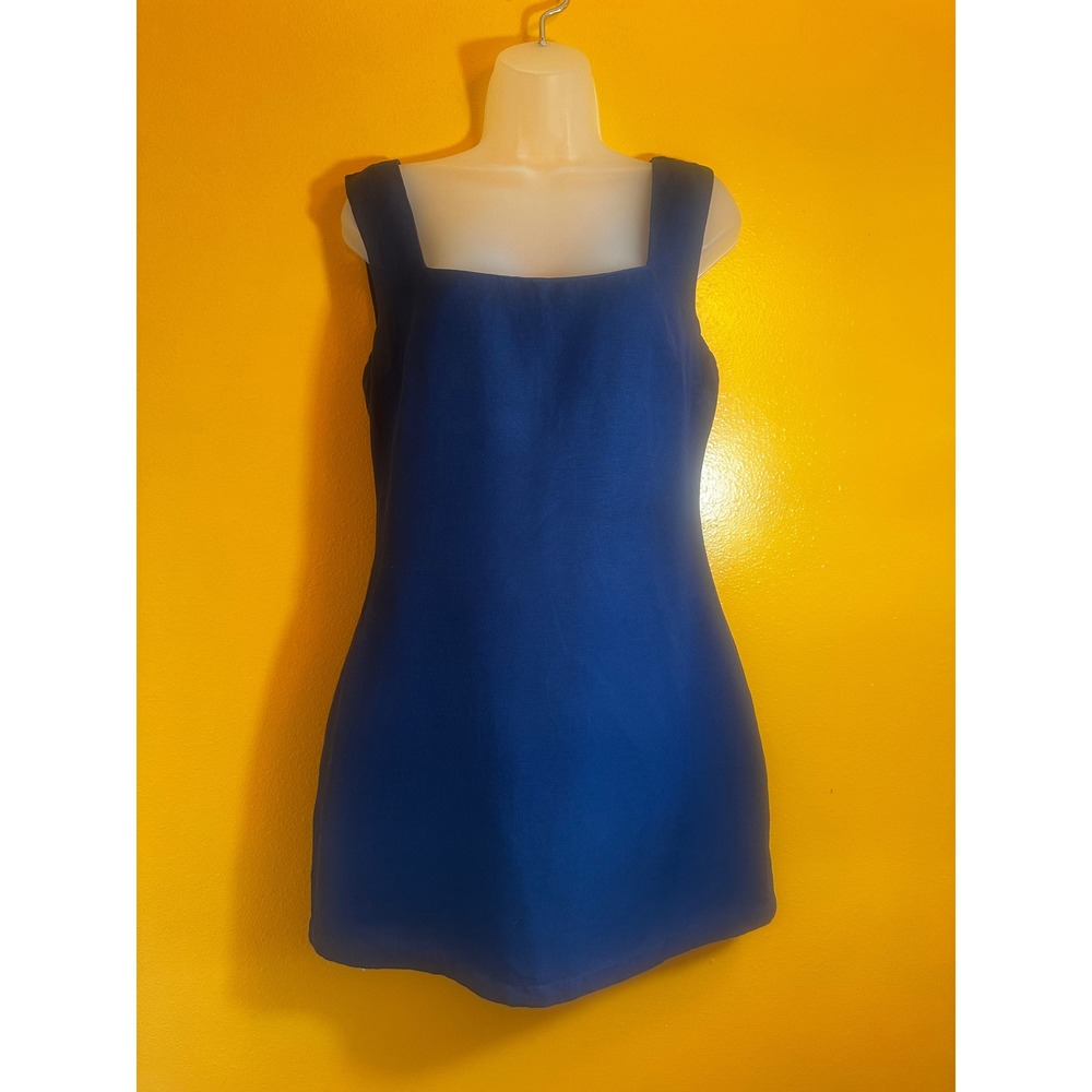 Vintage Royal Blue Square Neck Mini Dress Sleeveless Tailored Sheath Blue